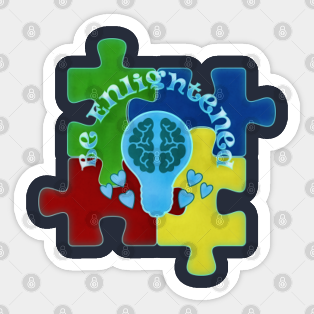 Autism Awareness Be Enlightened Puzzle and Blue Lightbulb Autism